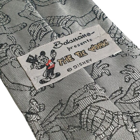 Disney Goofy Print Balancine Patterned Men Silk Tie Works Gray Black Gift Dad - Picture 4 of 5